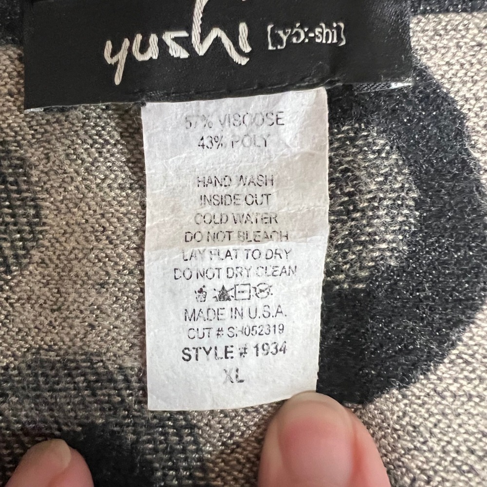 Yushi Tunic‎ Top Women XL Black Gray Artsy Lagenlook Abstract Long Sleeve - Picture 3 of 6